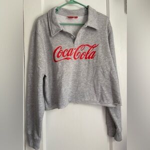 NWT- Juniors' Coca-Cola Long Sleeve Cropped Fleece Polo, Size: Large